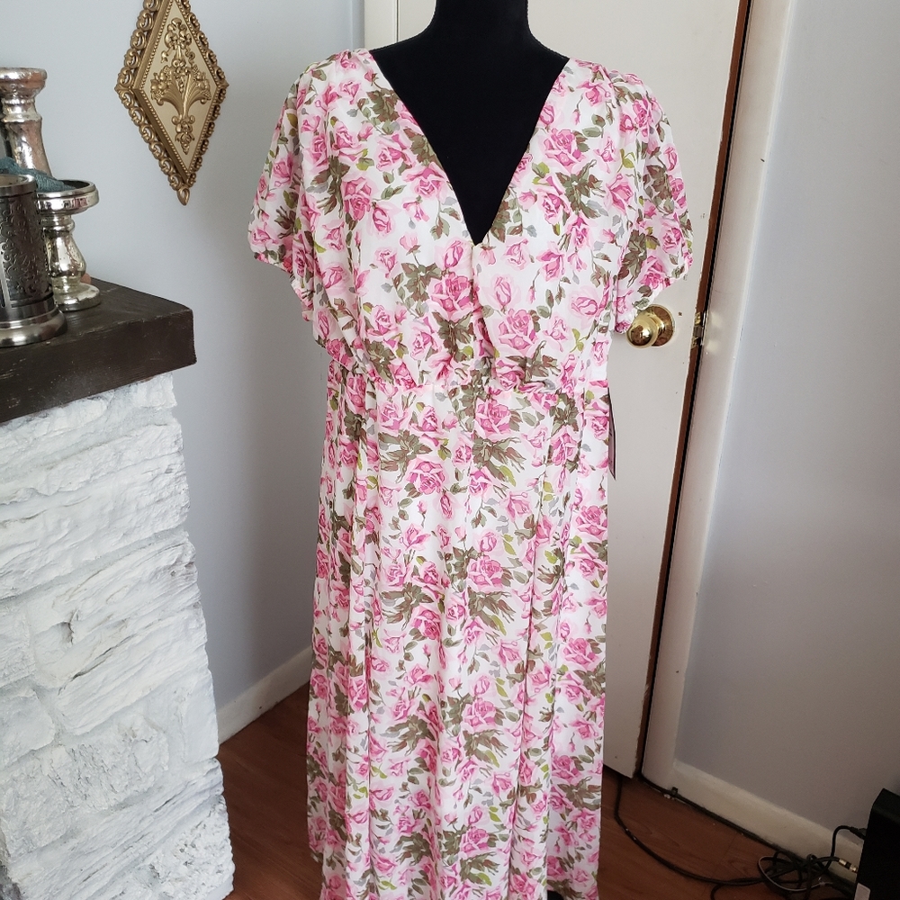 Betsey Johnson Pink and Green Floral Maxi Dress